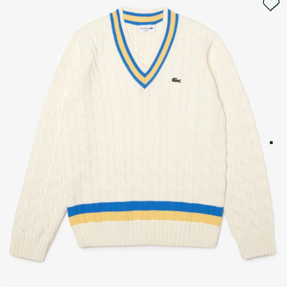 Lacoste Men's Classic Fit Contrast Striped Wool Sweater White/Yellow/Blue 7MZ L